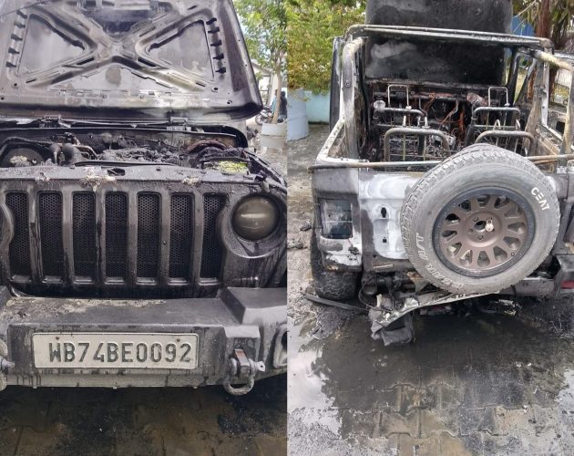 बिर्तामोडमा पार्किङ गरिराखेको थार गाडीमा आगलागी